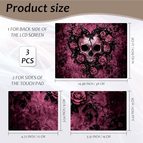Laptop Skin 12.1-15.6 inch Removable Universal Reusable Laptop Sticker Decal,Waterproof No Residue Vinyl Cover,Scratch-Resistant Cuttable Full Wrap Sticker for Notebook, Gothic Heart Skull and Rose - color: Gothic Heart Skull And Rose