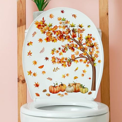 5Sheets Fall Thanksgiving Toilet Stickers Self-Adhesive Toilet Lid Stickers Bathroom Wall Sticker Decor Decal - color: Style-m