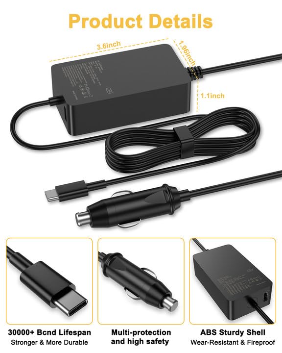 118W 100W USB-C Car Laptop Charger Compatible with HP Spectre/Elitebook,Dell Latitude/XPS,Lenovo ThinkPad/Yoga/IdeaPad,MacBook Pro,Acer Chromebook/Swift,Google,iPad,Samsung Galaxy Power Cord