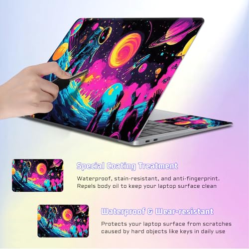 Universal Laptop Skin Sticker Decal, Compatible with MacBook HP Dell Lenovo 12"-15.6", Reusable Vinyl Notebook Cover 3PCS Set, High-Recognition Film-Retro Astronaut Space Surf - color: Retro Astronaut Space Surf