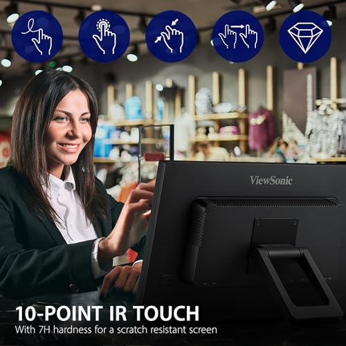 ViewSonic TD2423D 24 Inch 1080p Touch Screen Monitor, 10-Point Multi IR Touch for Retail POS and Kiosk, 7H Scratch-Resistant Glass, Eye Care, 100x100mm VESA Compatible, HDMI, VGA, DisplayPort, USB Hub - style: 24-Inch