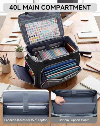 Amythe Rolling Teacher Tote Bag with Wheels, Rolling Briefcase for Women, 15.6 Inch Laptop Bag, 5-Wheel Rolling System with Detachable Trolley for Work, Teaching and Travel - color: Black Grey