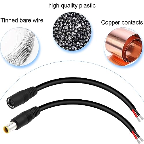 DC7909 Power Pigtails Cable, 12V DC 8mm Male Plug to Bare Wire Open End Power Supply Repair Replacement Barrel Connector Cord, 16AWG DC 7.9 x 5.5mm for Solar Cell Laptop Camera, 4 Pcs