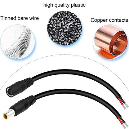 DC7909 Power Pigtails Cable, 12V DC 8mm Male Plug to Bare Wire Open End Power Supply Repair Replacement Barrel Connector Cord, 16AWG DC 7.9 x 5.5mm for Solar Cell Laptop Camera, 4 Pcs