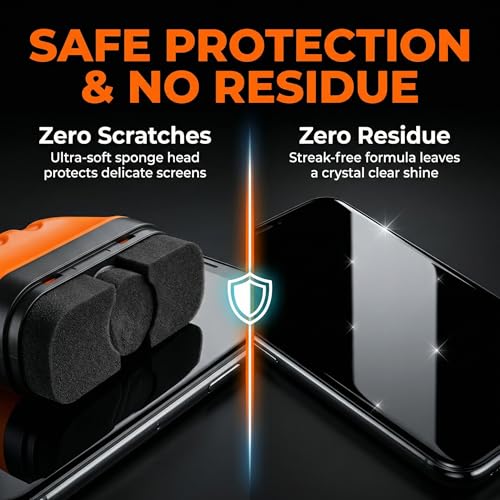 Car Screen Cleaner with Built-in Sponge | Effortlessly Removes Fingerprints, Dust and Make-up Stains | Anti Static Formula Safely Works on TV, Laptop, Computer Monitor, Phone, Dashboard & Console