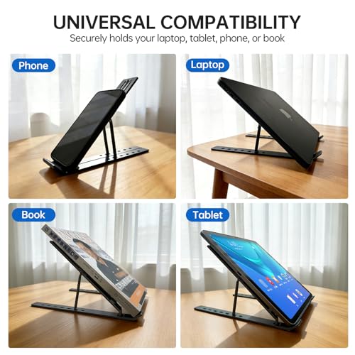 EJAY Laptop Stand for Desk, Aluminum Adjustable Laptop Riser & Ventilated Holder, Foldable Portable Computer Stand for 10-15.6 inch Laptops (Black) - color: Black