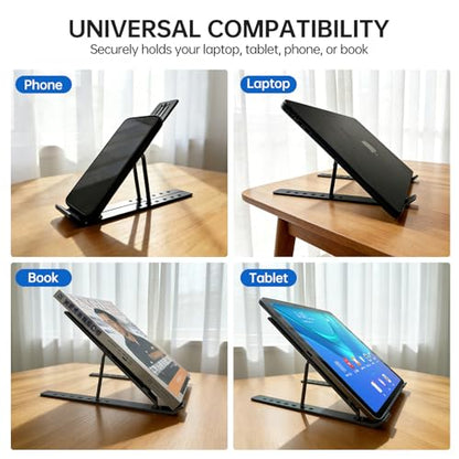 EJAY Laptop Stand for Desk, Aluminum Adjustable Laptop Riser & Ventilated Holder, Foldable Portable Computer Stand for 10-15.6 inch Laptops (Black) - color: Black