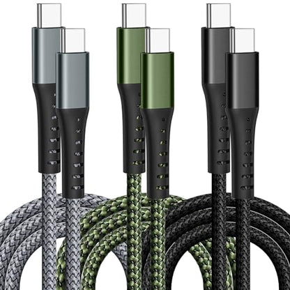 DFLASHS USB-C to USB-C 60W 6FT 3-Pack, Nylon Braided Fast Charging Cable | Compatible with Samsung, iPhone, Pixel, iPad, MacBook. Nylon braided, fast charge - size: 6FT