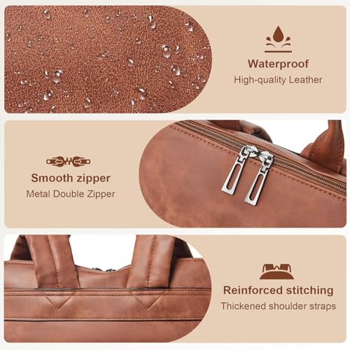 Laptop Backpack for Women 15.6 inch,Travel Leather Backpack Purse Nurse Teacher Carry on Backpack Computer Bag,Professional Water-Resistant College Business Work Casual Daypack,Nubuck Brown - color: Nubuck Brown