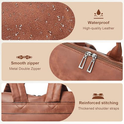Laptop Backpack for Women 15.6 inch,Travel Leather Backpack Purse Nurse Teacher Carry on Backpack Computer Bag,Professional Water-Resistant College Business Work Casual Daypack,Nubuck Brown - color: Nubuck Brown