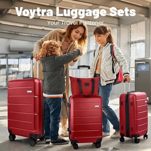 3-Piece Luggage Set, 20" ABS Hardshell Lightweight Suitcase with Smooth Spinner Wheels for Business and Family Travel (Vibrant Red) - color: Burgundy Red, size: 3 Piece Set (20/DB/TB)