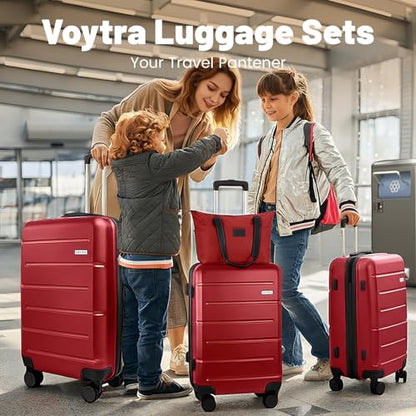 3-Piece Luggage Set, 20" ABS Hardshell Lightweight Suitcase with Smooth Spinner Wheels for Business and Family Travel (Vibrant Red) - color: Burgundy Red, size: 3 Piece Set (20/DB/TB)