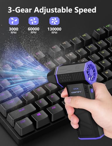 Electric Compressed Air Duster - Cortify 130,000 RPM High-Power Air Blower, Rechargeable 3-Speed Mini Handheld Dust Blower for PC, Keyboard, Electronics, Car and Home Cleaning