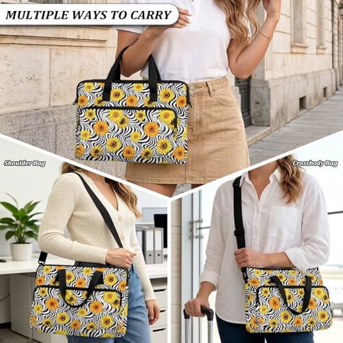 Laptop Sleeve, Laptop Cover with Adjustable Strap Computer Bag Tablet Notebook Sleeves Handbag Messenger Briefcase - color: Zebra Stripe Sunflower
