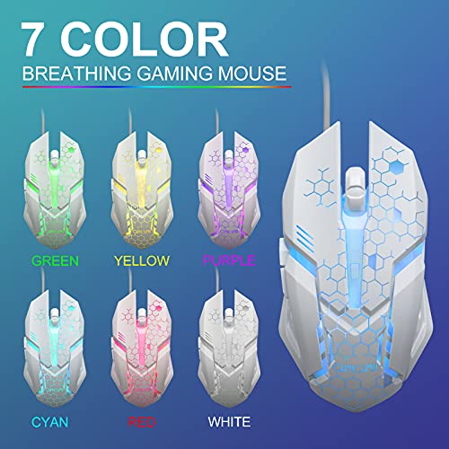 CHONCHOW LED Keyboard and Mouse, 104 Keys Rainbow Backlit Keyboard and 7 Color RGB Mouse, White Gaming Keyboard and Mouse Combo for PC Laptop Xbox PS4 Gamers and Work - color: White