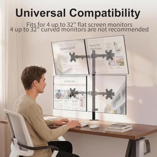 WALI Quad Monitor Desk Mount, 4 Monitor Stand Fits Heavy Duty Computer Screen up to 27 inch, Full Adjustable Arm Holds up to 22 lbs per Arm (M004), Black - size: 13"-27", style: Quad