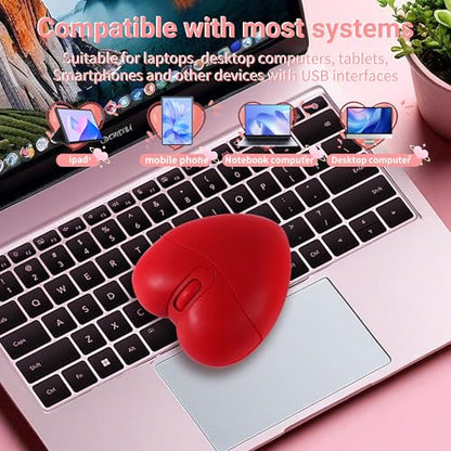 elec Space Wireless Bluetooth Mouse, Silent and Stylish Heart-Shaped Mouse for Laptop, PC - 10m Range (Red) - color: red