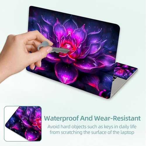 Universal Laptop Skin Decal, 3-Piece Vinyl Protector for 12 13 14 15.6" Notebook, Waterproof Anti-Scratch, Easy Trim & Bubble-Free Finish, Purple Glowing Lotus - color: Purple Glowing Lotus