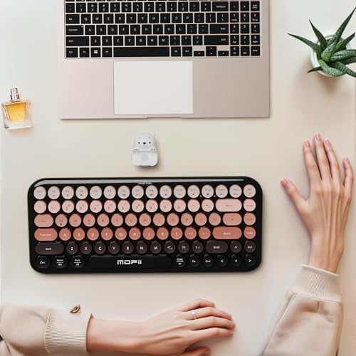 Lomiluskr Colorful Wireless Keyboard, Bluetooth/2.4G Dual Mode, Compact TKL Quiet Membrane Keyboard, Cute Gradient Retro Round Keycaps, Compatible with PC/Laptop/Tablet/Smartphone (Black) - color: Black