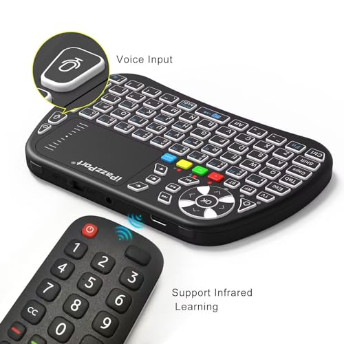 iPazzPort Mini Keyboard,Bluetooth&2.4G with Touchpad, Portable Wireless Keypad with IR Learning, RGB Backlight, Rechargeable, for PC,Android TV Box,Mac, Nvidia Shield, Laptop,Essential Home Keypad