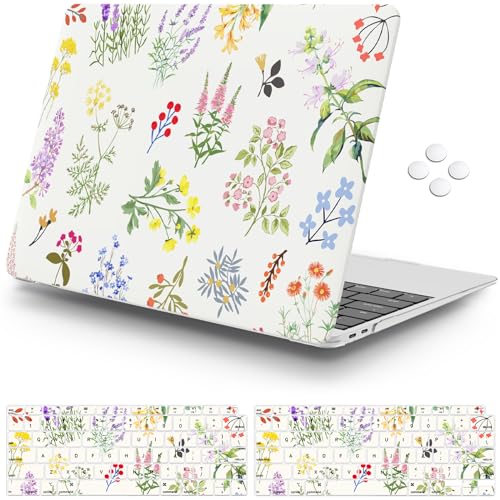 iCasso Compatible with MacBook Air 13 inch Case 2020-2018 Release M1 A2337 A2179 A1932, Elegant Floral Protective Hard Shell Case +Keyboard Cover + Screen Protector（White） - color: White Floral