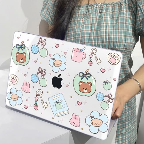 for MacBook Air 13 inch Case M1 A2337 A2179 A1932 2018-2021 Release|Pattern Plastic Hard Shell Case & Keyboard Cover & Screen Protector, Cute Little Bear - color: Cute Little Bear