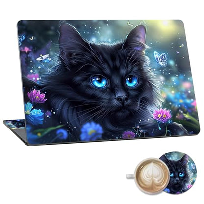 Laptop Skin Sticker Decal 15.6 Inch,12 13 13.3 14 15 15.6 in Laptop Netbook Skins for Notebook,Art Decal Removable Waterproof Scratch Resistant,Universal Vinyl Cover,Black Cat Flower - color: Black Cat Flower