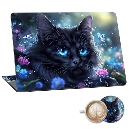 Laptop Skin Sticker Decal 15.6 Inch,12 13 13.3 14 15 15.6 in Laptop Netbook Skins for Notebook,Art Decal Removable Waterproof Scratch Resistant,Universal Vinyl Cover,Black Cat Flower - color: Black Cat Flower