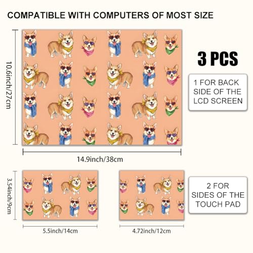 3Pcs Laptop Skin Sticker Decal Corgi PVC Laptop Sticker Fits for 12-16 Inch Notebook Waterproof Scratch Proof Universal Notebook PC Personalized Protector Gift - style: Corgi