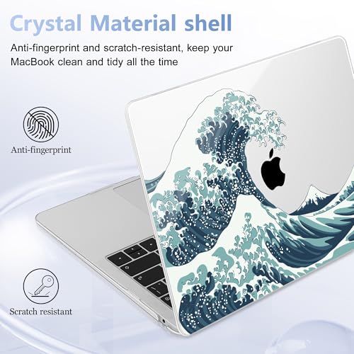 May Chen Compatible with New MacBook Air 13 inch Case 2021, 2020 2019 2018 Release Model: M1 A2337 A2179 A1932, Plastic Hard Shell Case Cover for Mabook Air 13 inch with Retina Dispaly, Great Wave - color: Great Wave