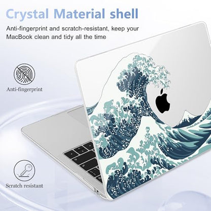 May Chen Compatible with New MacBook Air 13 inch Case 2021, 2020 2019 2018 Release Model: M1 A2337 A2179 A1932, Plastic Hard Shell Case Cover for Mabook Air 13 inch with Retina Dispaly, Great Wave - color: Great Wave