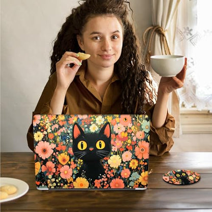 Laptop Skin Sticker Decal 15.6 Inch,12 13 13.3 14 15 15.6 in Laptop Netbook Skins for Notebook,Art Decal Removable Waterproof Scratch Resistant,Universal Vinyl Cover,Pink Floral Cat - color: Pink Floral Cat