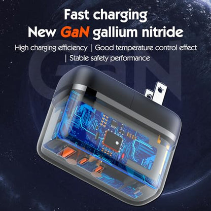 GaN 65W USB C Charger 3 Port Fast Charging Block Travel Charger Wall Charger Universal Travel Adapter EU UK Plug Adapter for MacBook iPad Pro/Air iPhone 15 16 Samsung S24 Laptop Steam Deck