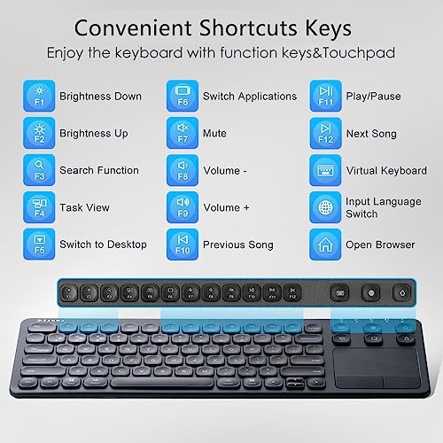 SANWA Multi Device Bluetooth Keyboard with Touchpad, Rechargeable Keypad with Trackpad for Laptop Desktop Computer PC iPad/iPhone Tablet, Compatible with MacBook, Windows, Android, iOS, Black - style: Black