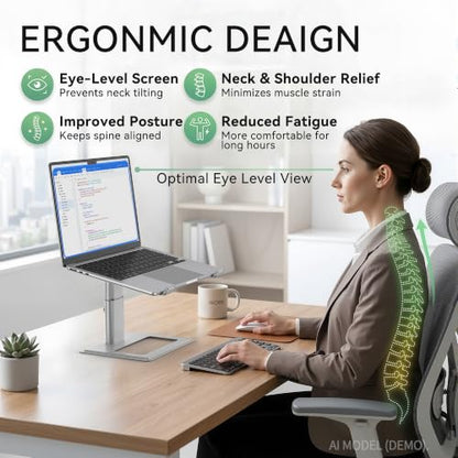 SOUNDANCE Adjustable Laptop Stand for Desk, Computer Stand, Ergonomic Laptop Riser Holder Compatible with 10 to 17.3 Inches Notebook PC Computer, Aluminum Silver - color: Silver