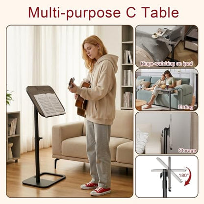 Height Adjustable Tv Trays Table for Sofa, Modern Angle Adjustable 360° Swivel and 180° Tilt Flip-Over Panel C Shaped Side Tables with Tablet Slots for Phone Computer (Grey) - color: Grey, style: Tilt C Table