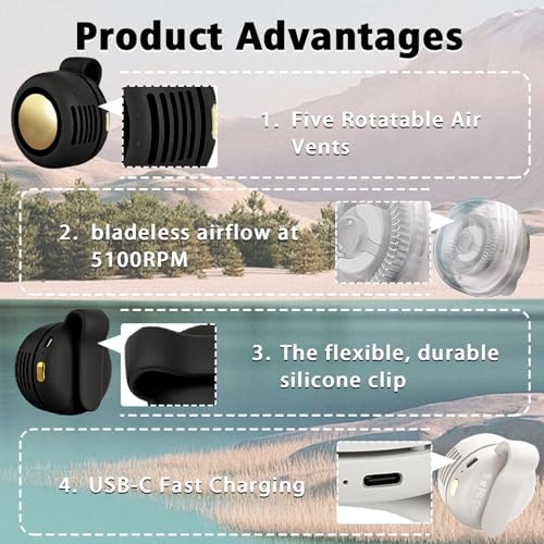 Portable Clip-On Fan, Mini USB Rechargeable 360° Rotatable Fan, Personal Fan 3-Speed Silent Mini Bladeless Fans - color: 1 pack(Black)
