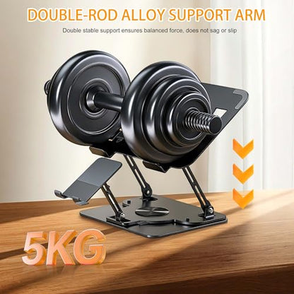 360 Rotating 2-in-1 Laptop Stand with Phone Holder,Ergonomic Adjustable Computer Riser for Desk,Computer Stand for Laptop,Foldable Laptop Holder,Compatible with All Laptops and Phones