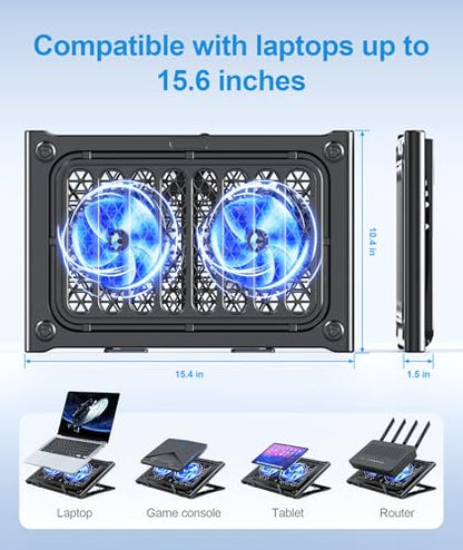 MOKURU Laptop Cooling Pad Stand, Laptop Cooler with 2 Silent Fans for 10-15.6 Inch Laptops,6 Levels of Height Adjustable Wind Speed with 2 USB Ports (Black)