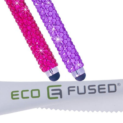 Eco-Fused Universal Bling Stylus Pens - 2 Long Gem Covered Stylus Pens Compatible with All Capacitive Touchscreen Devices/Microfiber Cleaning Cloth - color: Pink + Purple