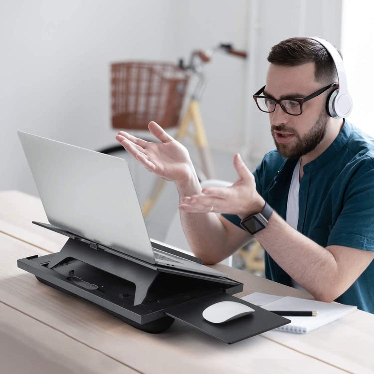 Lap Desk - Lap Desk for Laptop w/ Mouse Pad, Computer Lap Desk w/ Dual Cushions, Laptop Stand for Car 6 Adjustable Angles, Fits Up to 15.6" Laptops, Lap Writing & Drawing Board for Sofa & Bed