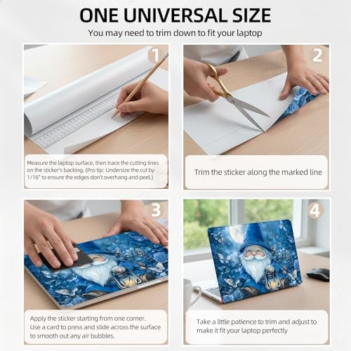 Blue Garden Gnome with Lantern Universal Laptop Skin Sticker 3PCS, Protective Decal Trim-to-Fit 11.6" 13.3" 14" 15.6" Laptop Vinyl Cover, Removable Anti-Scratch Computer Decal Protector - color: Blue Garden Gnome with Lantern