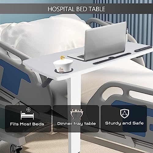 Over Bed Table Pneumatic Adjustable Height Stand Desk with Hidden Wheels USB Ports Pad Slot Mobile Laptop Standing Desk Cart, Podium Table (White, 32X16 inshes) - color: White