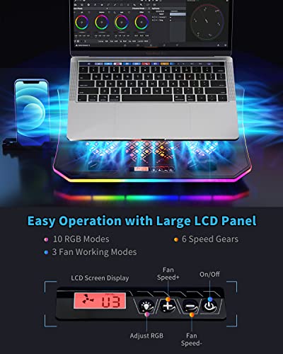 Laptop Cooling Pad, KeiBn RGB Lights Laptop Cooler 6 Fans for 15.6-17.3 Inch Laptops, 7 Height Stands, 10 Modes Light, 2 USB Ports, Desk or Lap Use (A8,Red) - size: A8-Red
