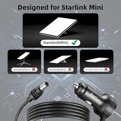 Starlink Mini Car Adapter, 3M/10FT, 3in1 Starlink Mini Power Cable | Waterproof for Cars, Trucks, RVs & Boats, 12V-48V, Aviation Aluminum Shell, Ai Chip for Stable Power - size: 3M/10FT