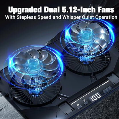 Dual-Core TEC Laptop Cooling Pad with Dual Stepless-Quiet Fans, 5-Height Adjustable Laptop Cooling Stand, 10-Level RGB for 13-17 Inch Laptops, Includes 15W Charger, Smoky Black