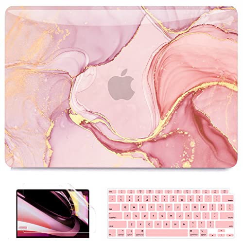 B BELK Compatible with MacBook Air 13 inch Case 2021 2020 2019 2018 M1 Chip | A2337 A2179 A1932, Plastic Laptop Hard Shell for MacBook Air 13.3 inch Case & Keyboard Cover & Screen Protector, Pink Marble - color: Pink Gold Marble