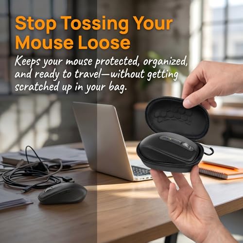 Comecase Compact Mouse Case for Logitech MX Anywhere 3S/3/2S/2 | Hard Shell Storage, Raised Inner Dots, Accessory Groove, Carabiner, Travel and Business Use, Full Black, Bag Only - color: Full Black