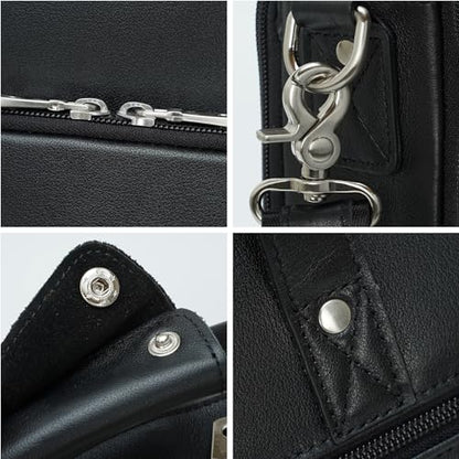 Masa Kawa Leather Briefcase for Men 15.6" 17" Laptop Business Messenger Bag | Computer Sleeve, Travel Luggage Strap, Professional Office Work Lawyer Crossbody Shoulder Attache Case - color: Black - Fits 15.6 Inch Laptop