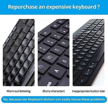 Glow in The Dark English Keyboard Sticker and Replacement English Keyboard Sticker Lette with White Letter/Black Background Universal for Laptop Desktop Computer